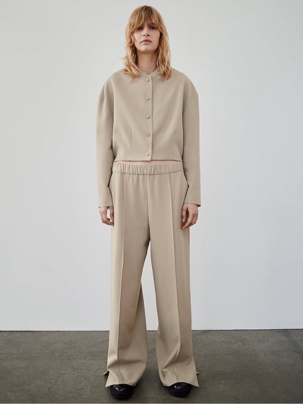Zara Beige Cropped Button-Front Bomber Jacket - Picture 3 of 13